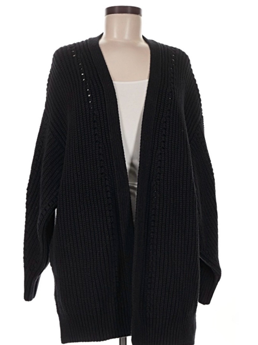 Free People Black Open-Front Ribbed Cardigan